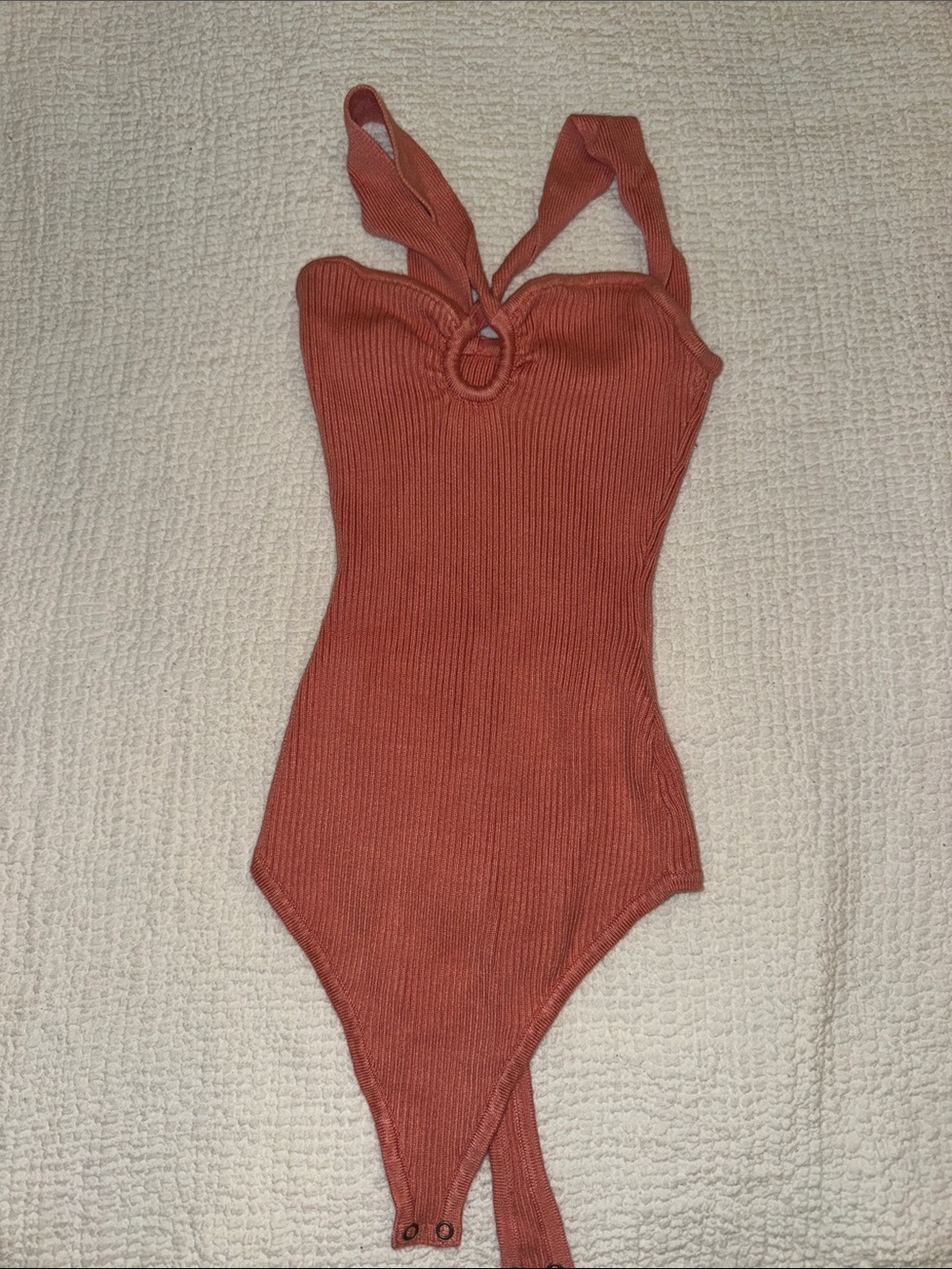 Ribbed Bodysuit with Front Ring Detail
